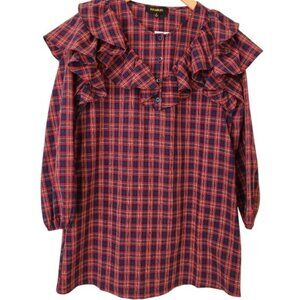 Plaid Ruffled Mini Shift Dress Classic Prep School Comfy Feminine Winter Cute